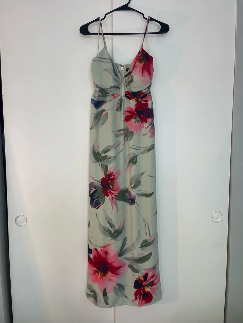 Abercrombie & Fitch Light Mint Floral Spaghetti Strap Maxi Dress